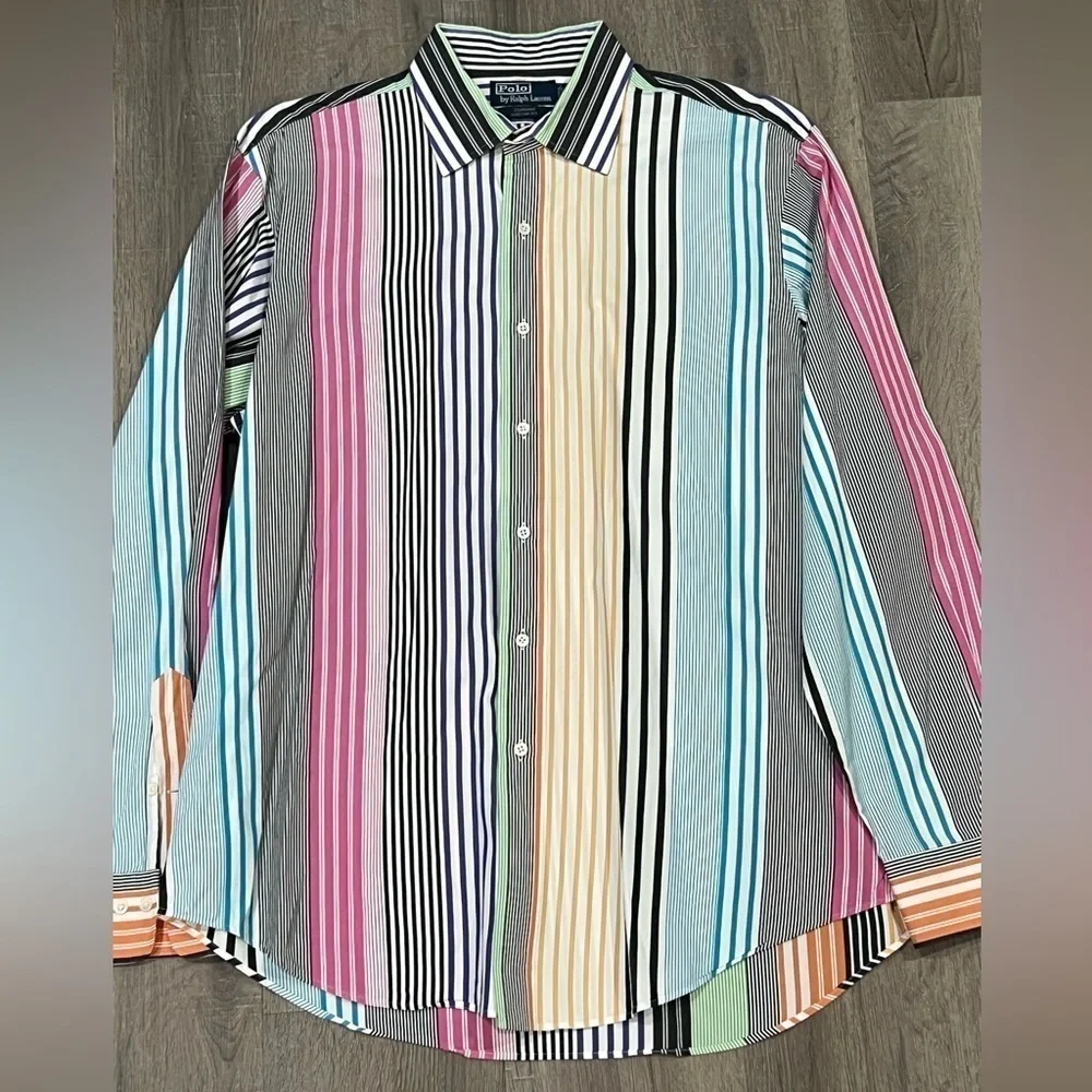 Mens Polo Ralph Lauren 17 XL Color Block Logo Curham Custom Fit Multicolor Shirt
